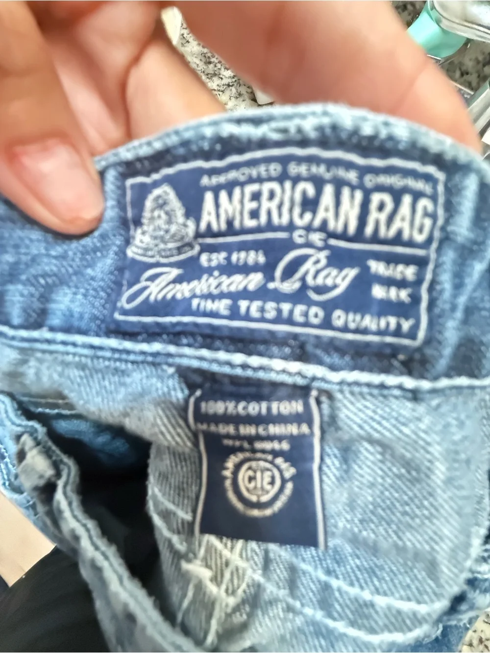 American Rag Blue Ribbed Moto Denim Shorts